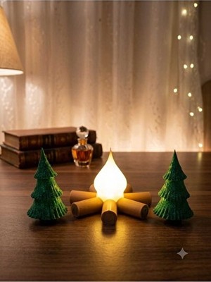 Maison Luré 3D Kamp Ateşi ve Çam Ağaçları Dekoratif Gece Lambası Seti Masa ve Gece Lambası
