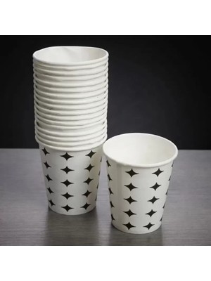 Siyah Yıldız Desenli Karton Bardak - 7 Oz - 50'li Paket Midastech