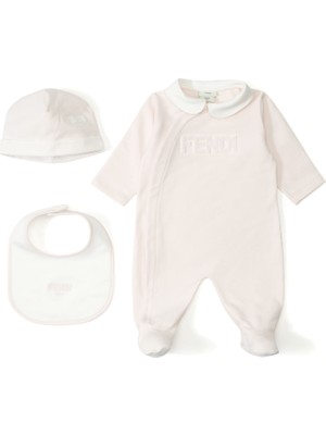Fendi Açık Pembe Unisex Bebek 3lü Tulum Seti