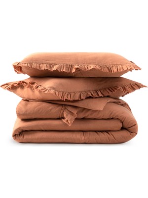 Barine Frill Taba Keten Çift Kişilik Nevresim Kılıfı 200 x 220 cm