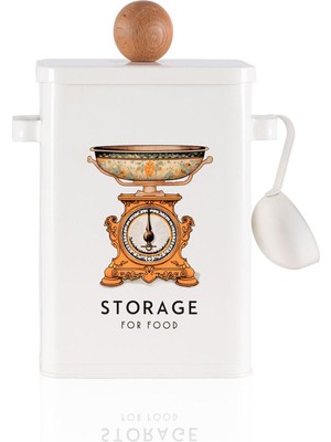 The Mia Storage Desenli Beyaz Metal Mutfak Saklama Kabı