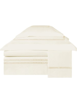 Valeron Maillon Bej Işlemeli Pamuk Saten King Size Nevresim Takımı 240 x 220 cm