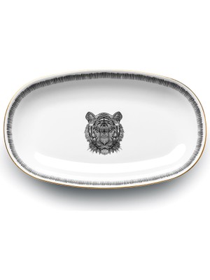 Some Home İstanbul Bold Collection Kaplan Figürlü Porselen Kayık Servis Tabağı 29 cm