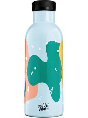 Mamawata Confetti Açık Mavi Pipetli Çelik Çocuk Termos Suluk 470 ml