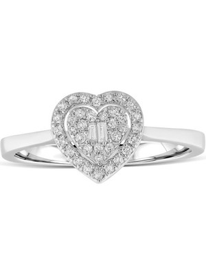 Venta Jewelry Kalp Baget Pırlanta 18 Ayar Beyaz Altın Kadın Yüzük