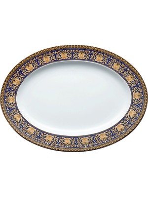 Versace Medusa Mavi Oval Porselen Servis Tabağı 34 cm