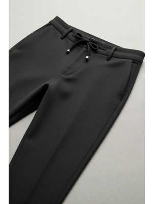 D'S Damat Slim Fit Antrasit Beli Lastikli Bağcıklı Fermuarlı Likralı Rahat Jogger Pantolon 2HC03ORTJGR01