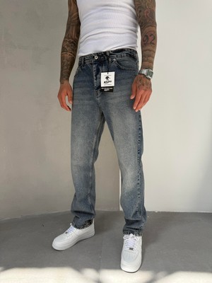 KağanKY Koyu Mavi Yıkamalı Baggy Jean