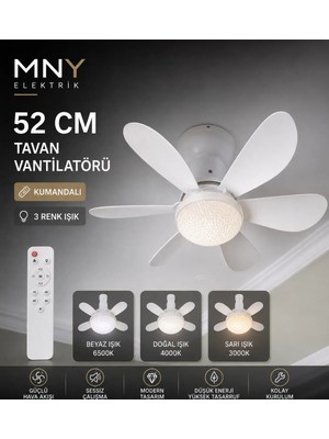 Goes Tavan Vantilatörü 3 Renk LED Işık 3 Kademe Hız Modu Sessiz 6 Kanat Kumandalı Fan