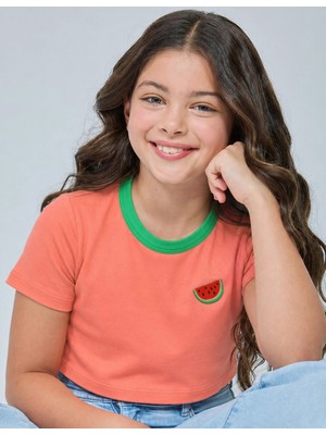 Organickid Watermelon Kız Çocuk Somon Crop T-Shirt