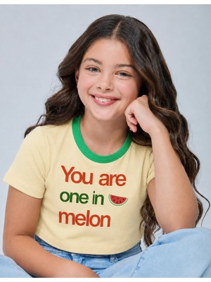 Organickid Watermelon Kız Çocuk Krem Crop T-Shirt