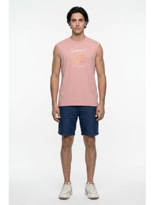 Lee Cooper Marıne Erkek Loose %100 Pamuk Baskılı Bisiklet Yaka Atlet Pembe