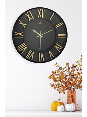 Velmora Modern Siyah ve Gold Roma Rakamlı 40 cm , Şık Tasarım | Duvar Saati