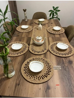 Namteks Jüt Hasır Siyah 25X90-33X33 cm 6 Adet Supla ve Runner Amerikan Servis Takımı Çeyizlik Hediyelik