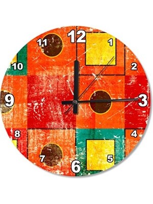 Velmora Retro Renkli Kare Desenli Ahşap (30 Cm) | Duvar Saati