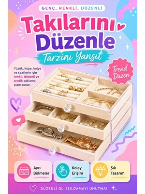 Velmora Şeffaf Kadife Kaplamalı Çekmeceli Takı Kutusu, Zarif ve Fonksiyonel | Makyaj & Takı Organizeri