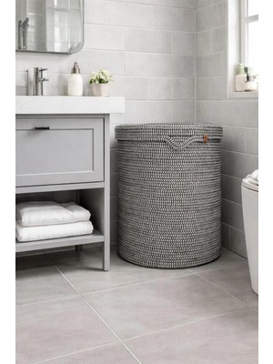 Namteks Jüt Hasır Gold Beyaz 40X45 cm Kapaklı Çamaşır Sepeti Çok Amaçlı Organizer Çeyizlik Hediyelik