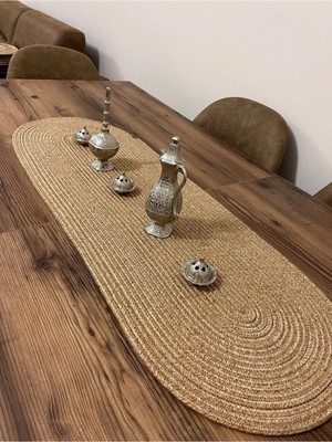 Namteks Jüt Hasır Kahverengi Beyaz 35X100 cm Runner Amerikan Servis Takımı Çeyizlik Hediyelik
