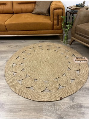 Namteks Jüt Hasır Bej Kahverengi Papatya Desenli Salon Mutfak Kilim Paspas Çeyizlik Hediyelik