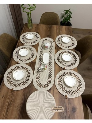 Namteks Jüt Hasır Bej Runner Amerikan Servis Takımı Çeyizlik Hediyelik