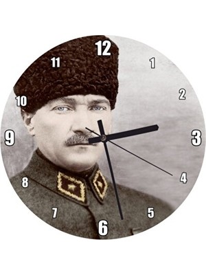 Velmora Renkli Kalpaklı Atatürk Portresi , 30X30 cm | Duvar Saati