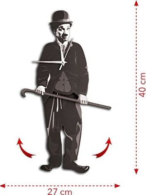 Velmora Charlie Chaplin Temalı Sallanır Sarkaçlı , Retro ve Eğlenceli De | Duvar Saati