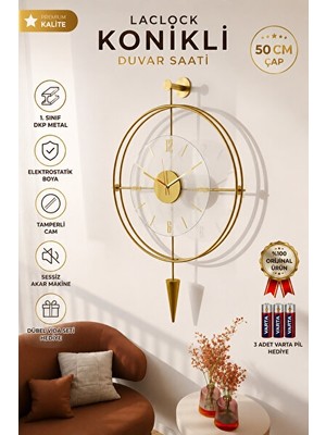 Velmora 50X90CM Büyük Boy Tamperli Kırılmaz Cam - Gold Detaylı | Duvar Saati