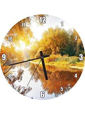 Velmora Sonbahar Ormanı ve Nehir Temalı 50X50 cm , Doğal Atmosfer | Duvar Saati