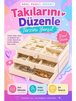 Velmora Kadife Kaplamalı Şeffaf Takı Kutusu - Çekmeceli ve Koruyucu Tasarım | Makyaj & Takı Organizeri
