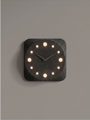 Velmora Minimalist LED Beton , Gece Parlayan Tasarım | Duvar Saati