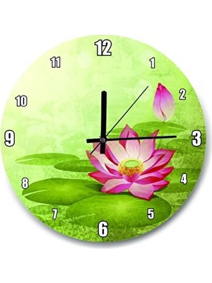 Velmora Yeşil Zemin ve Lotus Çiçeği Temalı , 30X30 cm | Duvar Saati