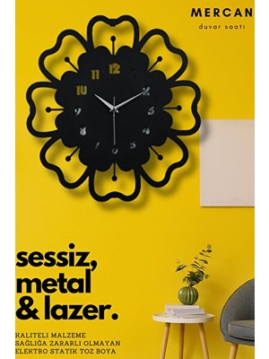 Velmora Mercan Model Metal Lazer Kesim , Sessiz Mekanizmalı, 40X40 cm | Duvar Saati