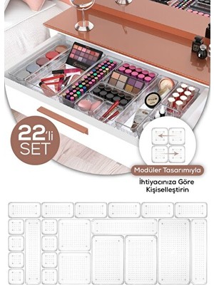 Velmora 22 Parçalı Takı ve Makyaj Dolap Içi Organizer, Çok Fonksiyonlu | Makyaj & Takı Organizeri