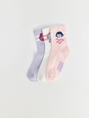 LC Waikiki K-Pop Baskılı Kız Çocuk Soket Çorap 3 Lü  (W6)