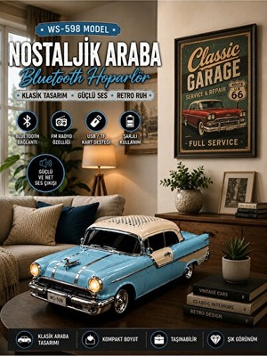 Velmora Klasik Amerikan Araba Tasarımlı Bluetooth Hoparlör: Retro ve Güçlü Ses | Dekoratif Obje ve Biblo