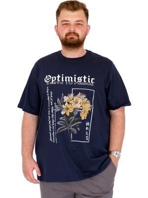 ModeXL Mode Xl Büyük Beden Erkek T-Shirt Bisiklet Yaka Optımıstıc U25028 Indigo