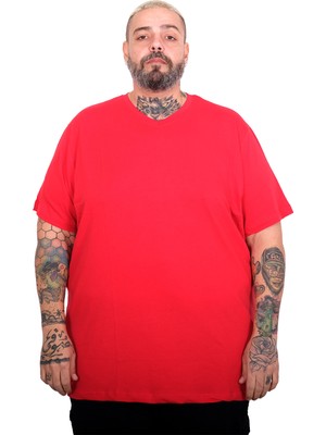 ModeXL Mode Xl Büyük Beden Erkek Basic V Yaka T-Shirt 20150 Kırmızı