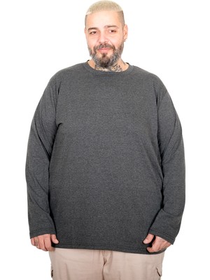 ModeXL Mode Xl Büyük Beden Erkek Uzun Kollu Bisiklet Yaka T-Shirt 20102 Antrasıt