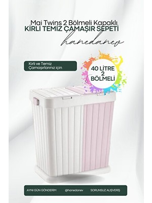 Velmora Çift Bölmeli Kapaklı , 40+40 Litre, Temiz ve Kirli Bölme | Çamaşır Sepeti