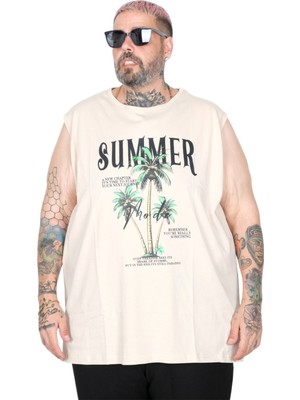 Mode Xl Büyük Beden Atlet Baskılı Summer U26010 Bej