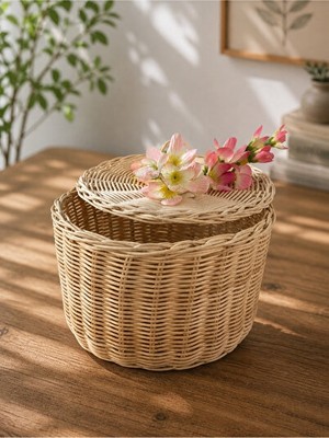 Velmora El Örgüsü Doğal Rattan Dekoratif | Sepet