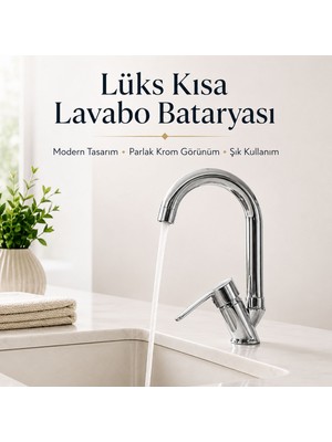 Badem10 Kısa Kuğu Lavabo Bataryası Krom Kaplama Tek Kollu Sıcak Soğuk Su Uyumlu Modern Banyo Musluğu
