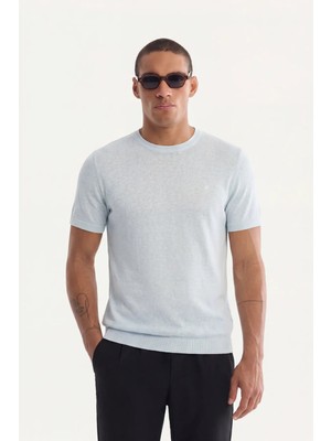 AVVA Erkek Açık Mavi Bisiklet Yaka Triko Regular Fit T-Shirt A41Y5074
