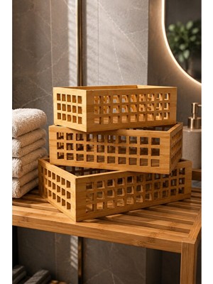 Velmora Lattice 3'lü Bambu Organizer Seti, Şık ve Fonksiyonel | Sepet