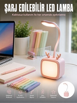 Velmora Esnek Gövdeli Taşınabilir LED Masa Lambası, Gece ve Çalışma Ortamları Için | Masa ve Gece Lambası
