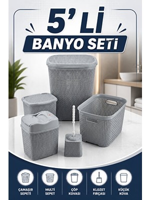 Velmora 5 Parça Banyo Seti - Kirli ve Temiz Çamaşır Organizatörü | Çamaşır Sepeti