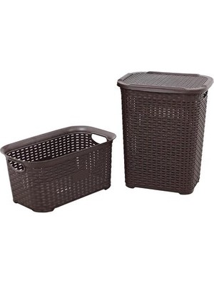 Velmora Rattan Görünümlü Plastik Kirli , 2'li Set ve Şık Tasarım | Çamaşır Sepeti