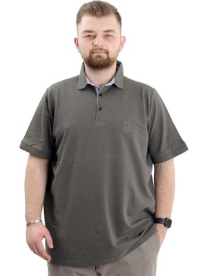 ModeXL Mode Xl Battal Beden Erkek Tshirt Polo Yaka Nakışlı Klasik Pike 20553 Haki