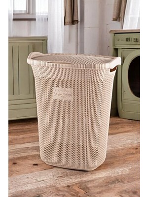 Velmora Rattan Desenli , 65LT Hacim ve Cappucino Renk | Çamaşır Sepeti