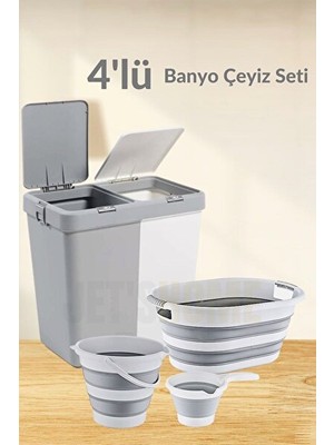 Velmora Katlanabilir 4'lü Banyo Seti, Pratik ve Hızlı Temizlik | Çamaşır Sepeti